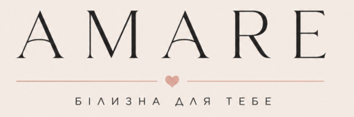 alt="Логотип магазину жіночої білизни AMARE у мінімалістичному преміальному стилі з літерою A та рожево-золотим серцем на бежевому фоні"